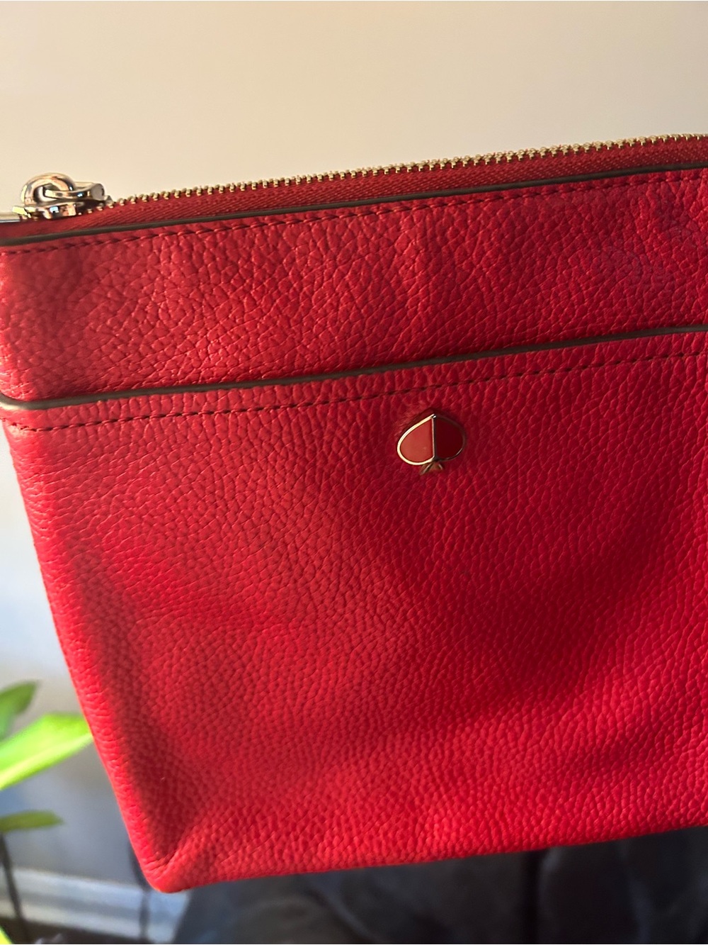 kate spade Red Pebbled Leather Clutch with Spade Charm
